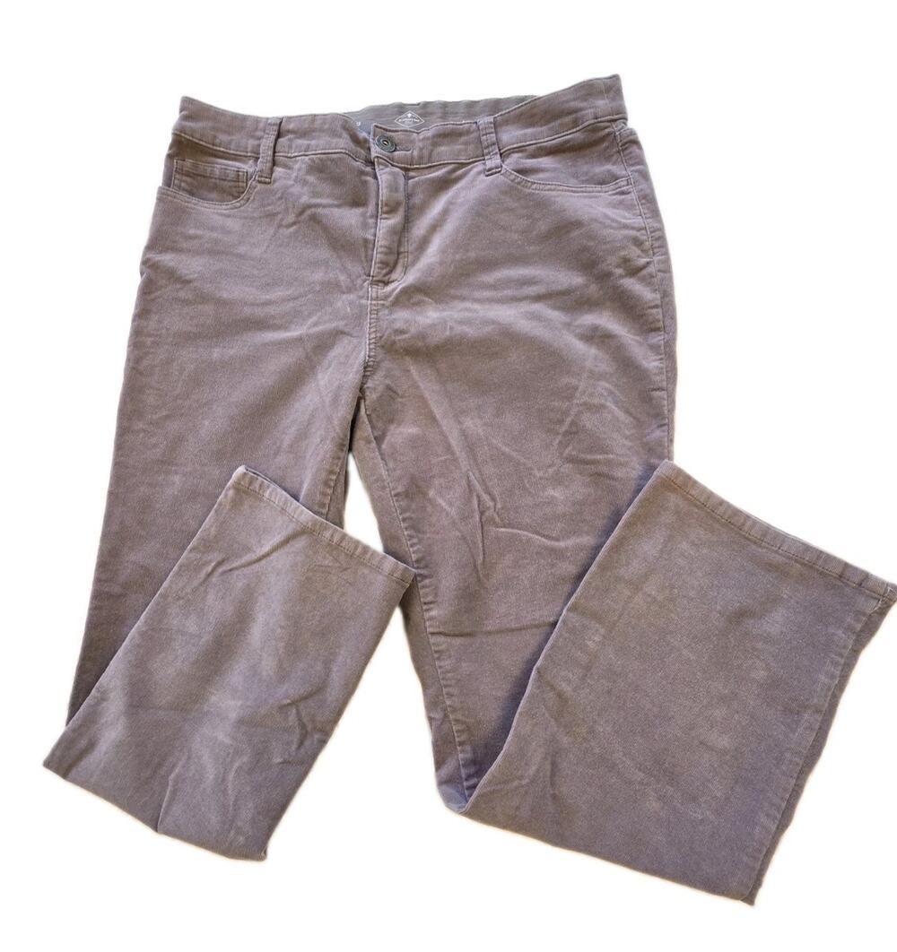 St John's Bay Women's 16P Corduroy Pants Gray Straight Leg Classic Preppy